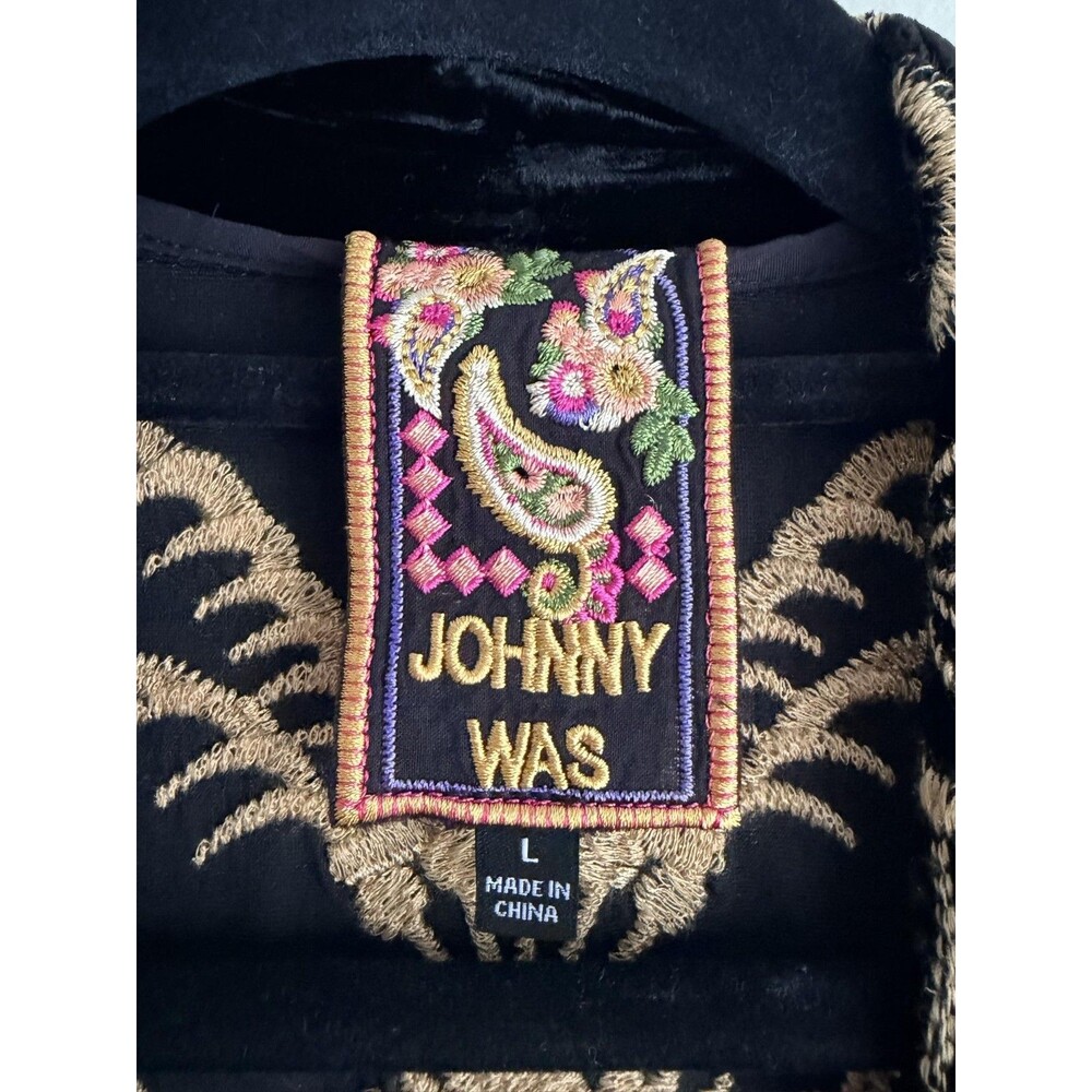 Johnny Was Kimono Jacket Womens Large Black Velvet Floral Embroidered Boho - Picture 4 of 10